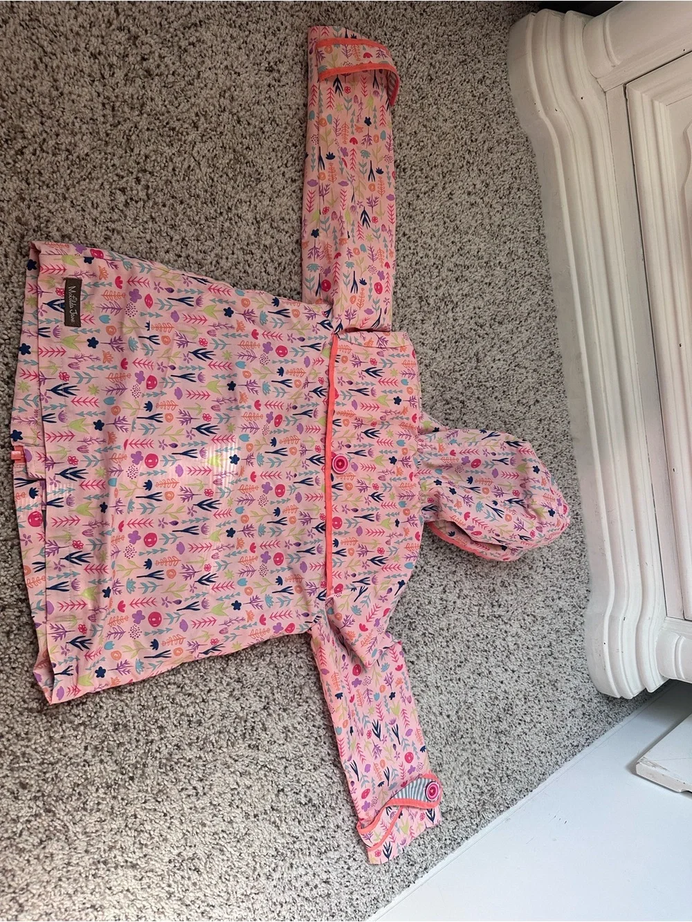 Matilda Jane Pink Floral Hooded Raincoat with Striped Lining size 6